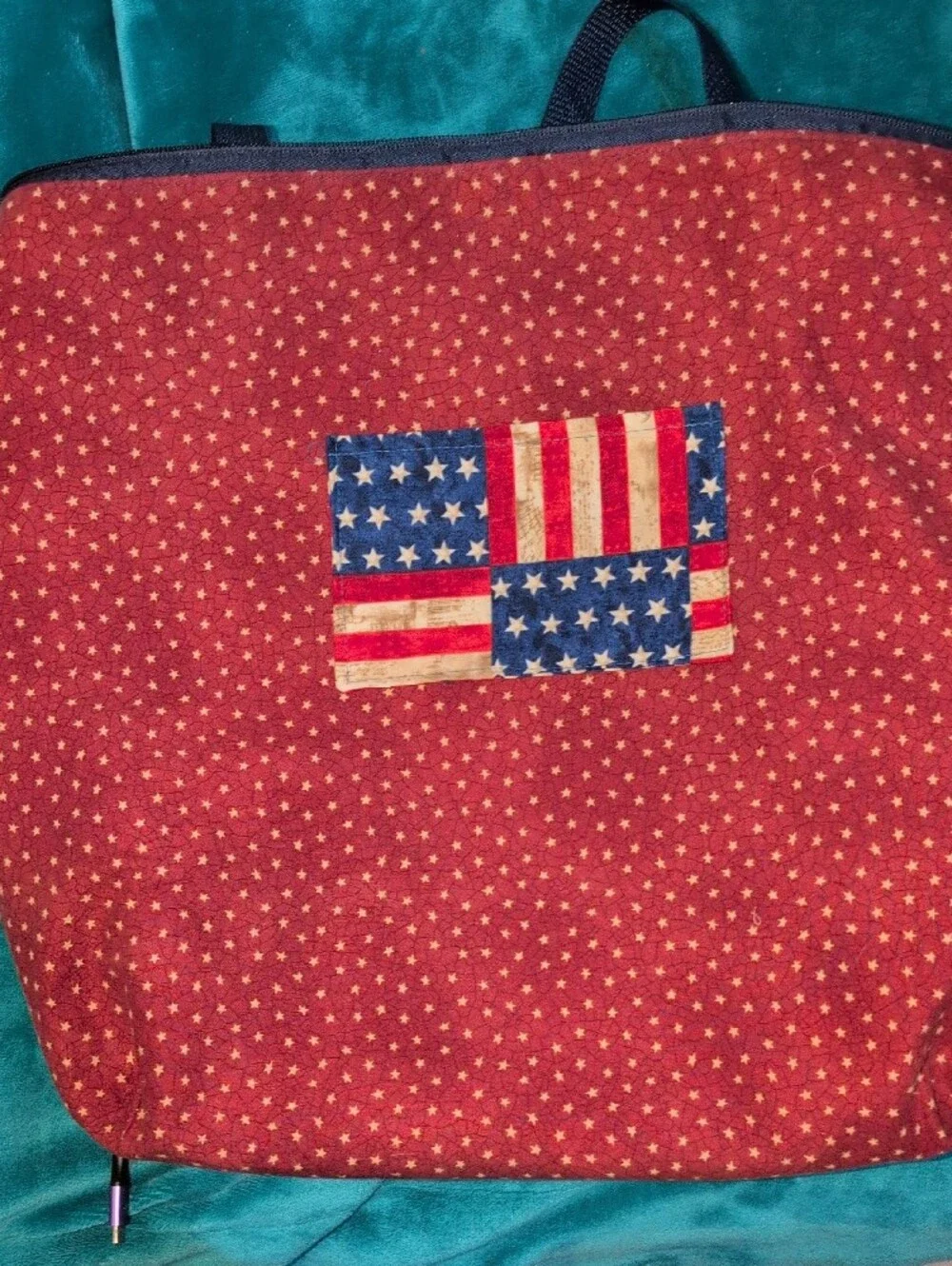 Large Patriotic American Flag Patchwork Bag With Red, White And Blue twilly